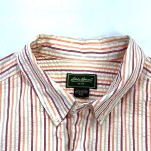 Eddie Bauer Cream, Red, Orange & Ran striped Seersucker Shirt Size XXL